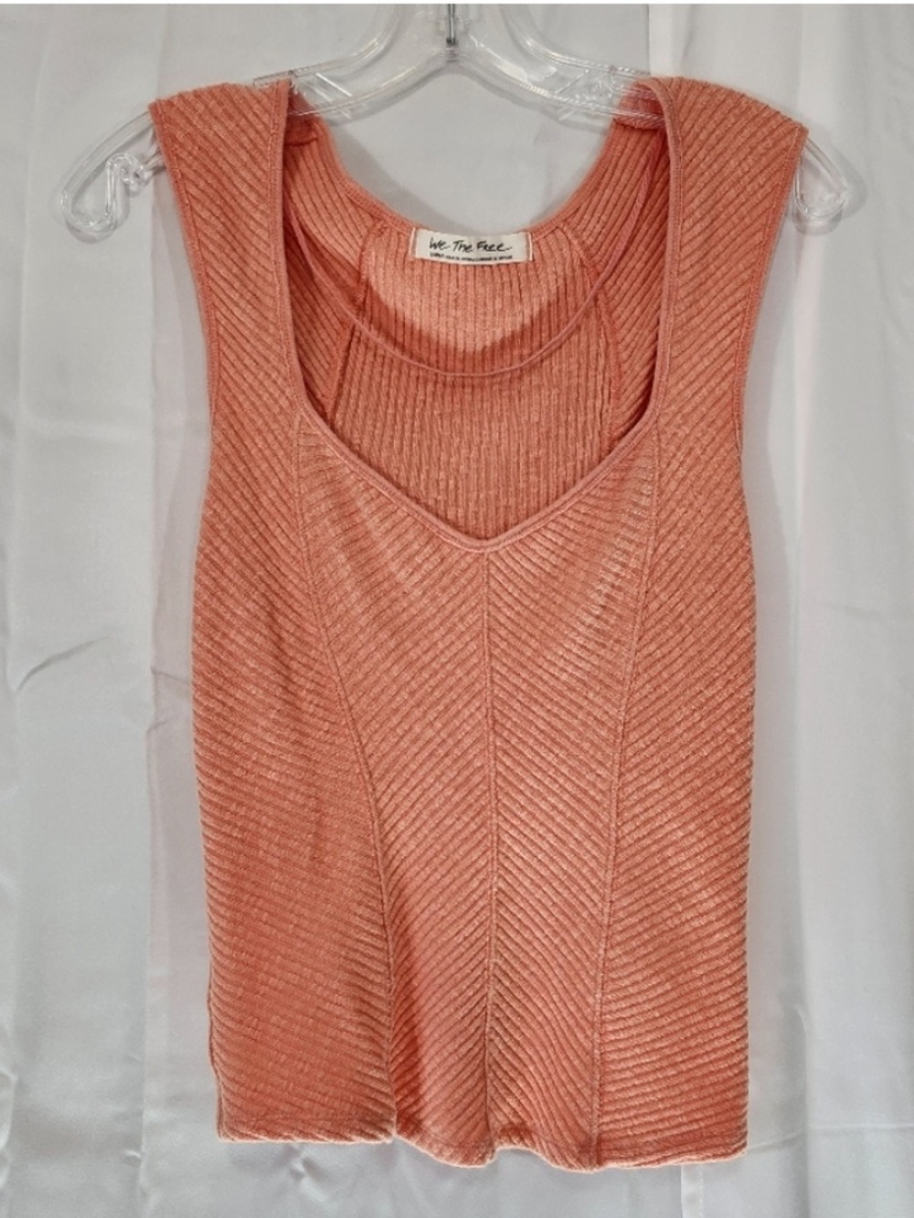 Free People Coral Ribbed V-Neck Tank Top